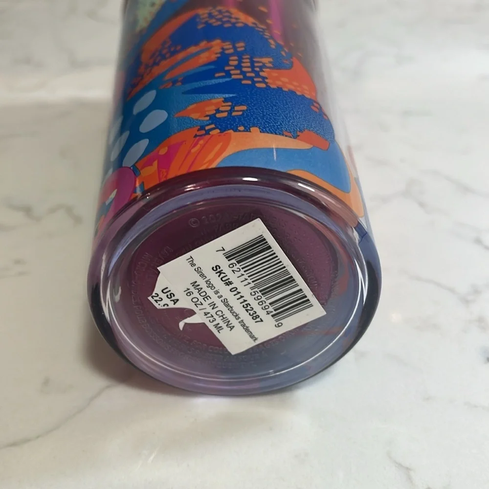Starbucks | New metal insulated plastic 16oz cup Peony abstract